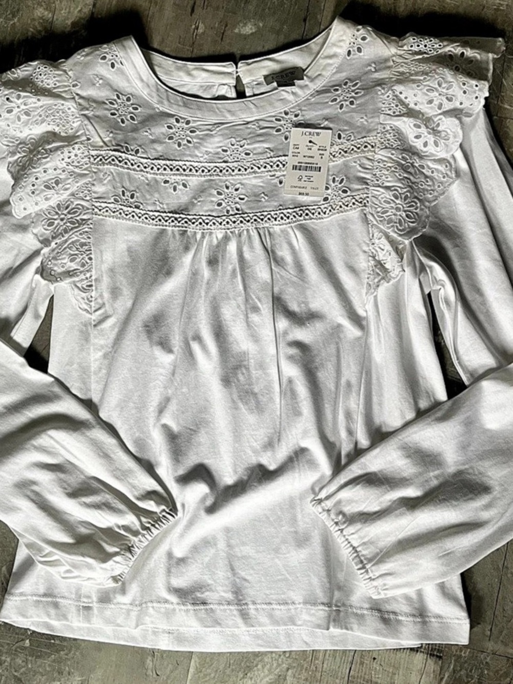 J.Crew Eyelet Ruffle Blouse White Size Small NWT
